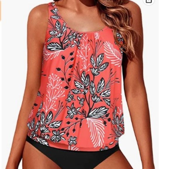 Yonique Two Piece Blouson Tankini Swimsuits for Women NWT size M - Picture 1 of 14